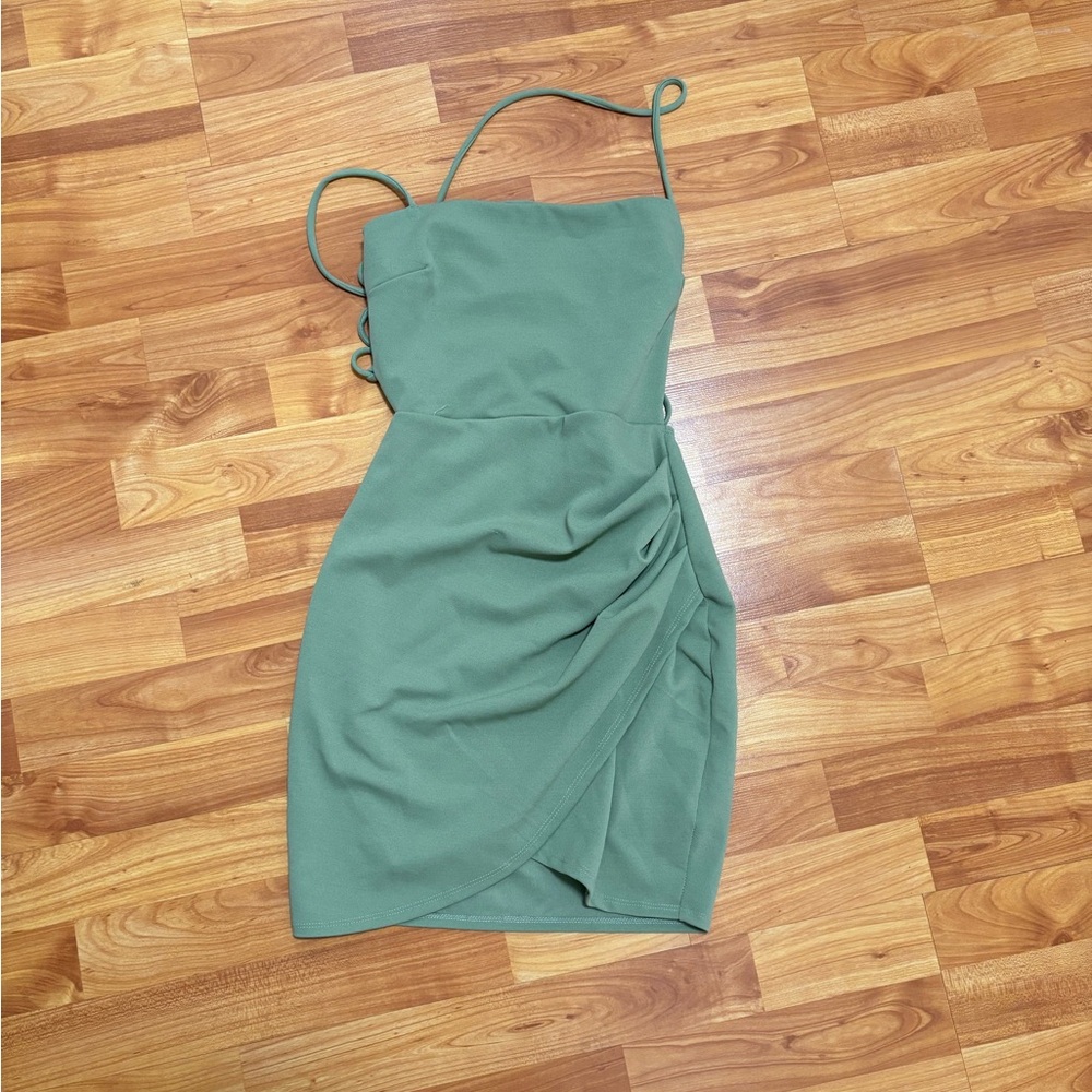 Sage Green Ruched Mini Dress